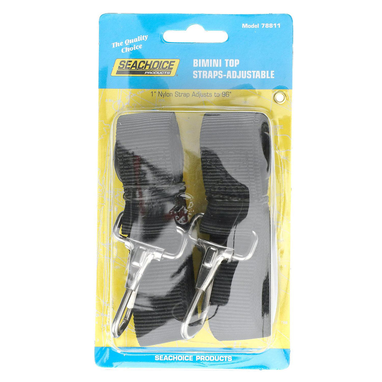 Seachoice 78811 Adjustable Bimini Top Straps w/ Snap Hooks, 96 In. Black