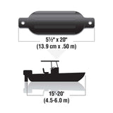 Seachoice Twin Eye Ribbed Boat Fender, Black, 5-1/2 In. X 20 In.