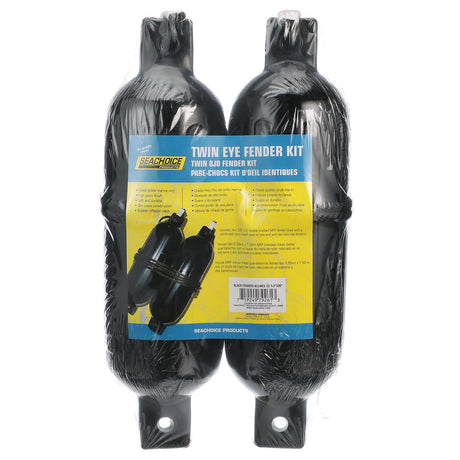 Seachoice Twin Eye Ribbed Fender Kit, Includes a Pair of MFP Fender Lines, Black, 5-1/2 in. X 20 in.