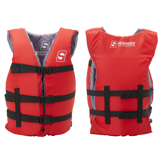 Seachoice General Purpose Life Vest, Adult L, Red, Fits Chest 30-52 in, USCG/TC Approved