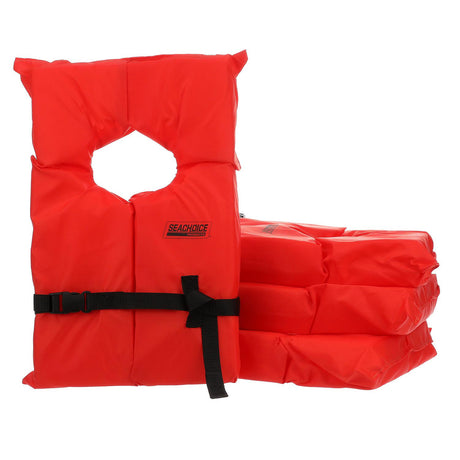 Seachoice Life Vest, Type II Personal Flotation Device, Orange, Adult, 4-Pack w/ Bag