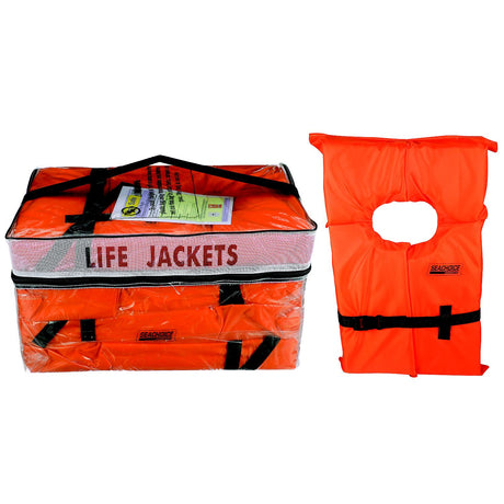 Seachoice Life Vest, Type II Personal Flotation Device, Orange, Adult, 4-Pack w/ Bag
