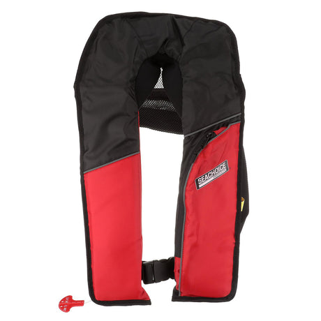 Seachoice Inflatable Personal Flotation Device (PFD), Low-Profile Life Vest, USCG Approved Type V, Adult Size, Red/Black