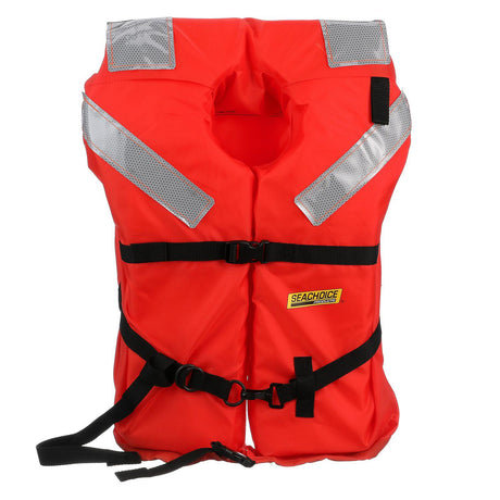 Seachoice Type I Commercial Offshore Jacket, Fluorescent Orange, Reflective Panels, Adult, Over 90 Lbs.