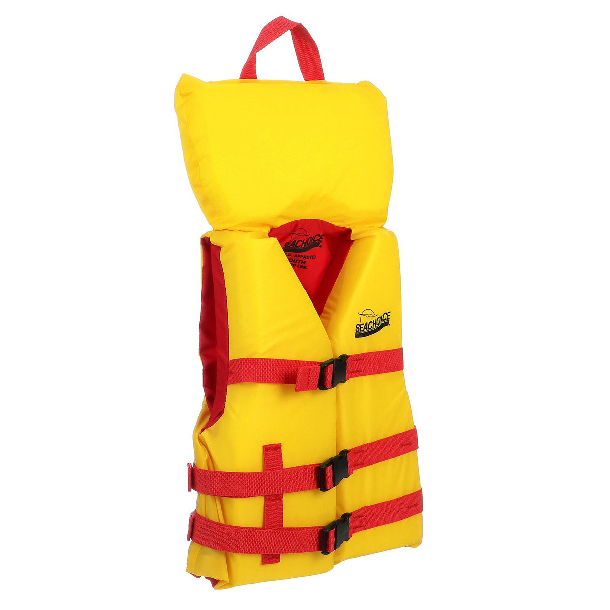 Seachoice 86120 Type II Deluxe Adjustable Boat Vest w/ Grab Handle, Bright Yellow and Red, Youth, 50-90 Lbs.
