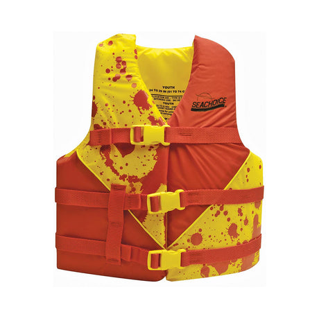 Seachoice Level 70 Life Jacket, Deluxe Adjustable Boat Vest, Bright Yellow and Red, Youth, 55-88 Lbs.