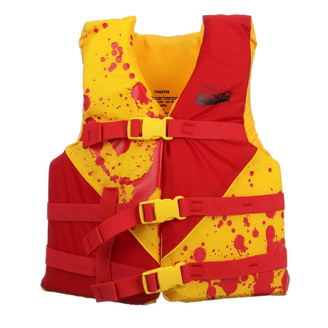 Seachoice Level 70 Life Jacket, Deluxe Adjustable Boat Vest, Bright Yellow and Red, Youth, 55-88 Lbs.