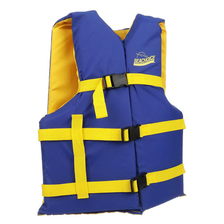 Seachoice Level 70 Life Jacket, Adjustable Boat Vest, Blue/Yellow, Universal Adult, Over 90 Lbs.