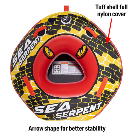 Seachoice 86901 Sea Serpent Towable Tube, Open Top Boat Tube w/ Reinforced Towing System, 1 Person, 50 In. X 48 In.