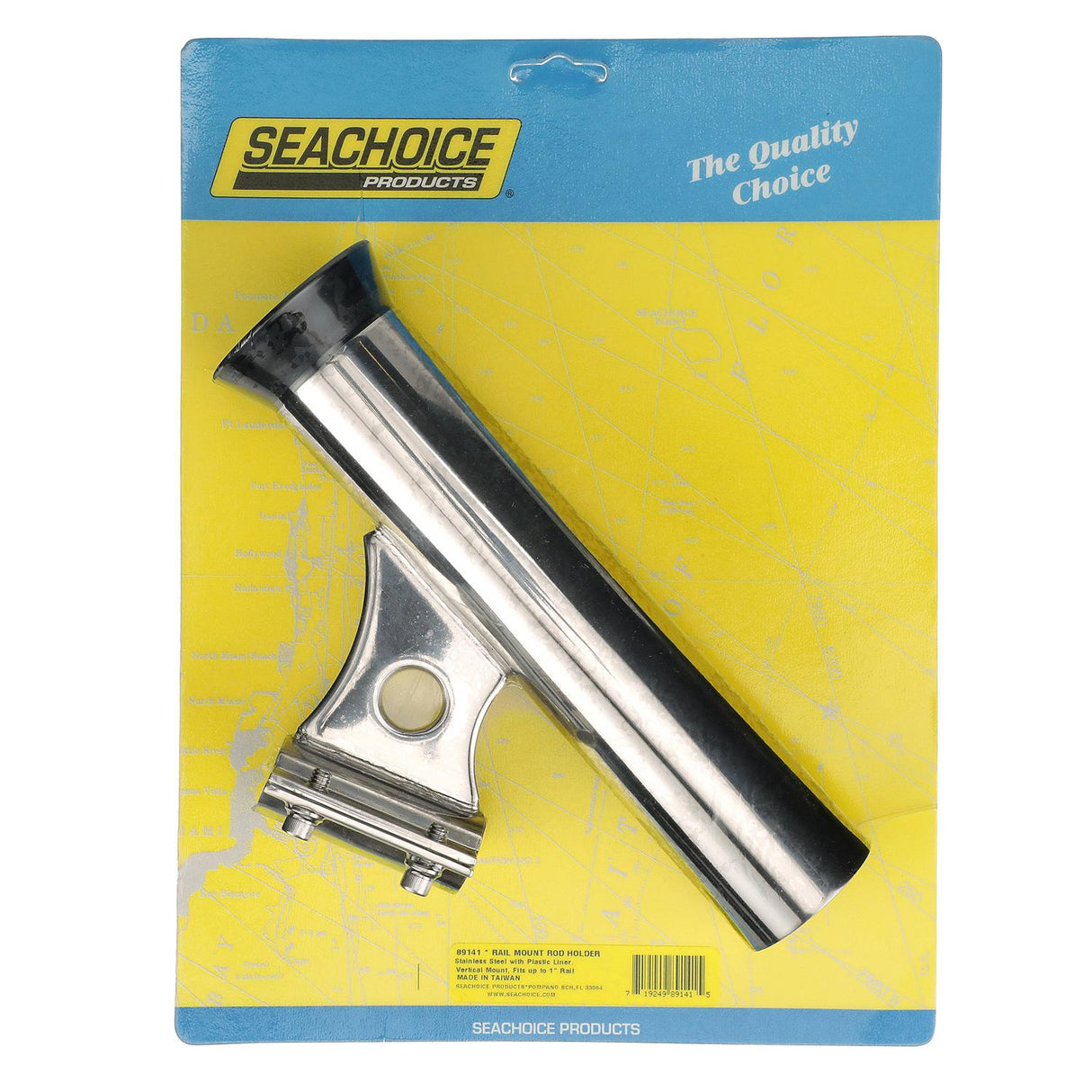 Seachoice Rail Mount Fishing Rod Holder, Mounts Vertically, Stainless Steel