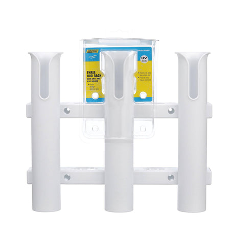 Seachoice Fishing 3-Rod Storage Rack, Holds 3 Fishing Rods With Slots for Knives and Pliers, White