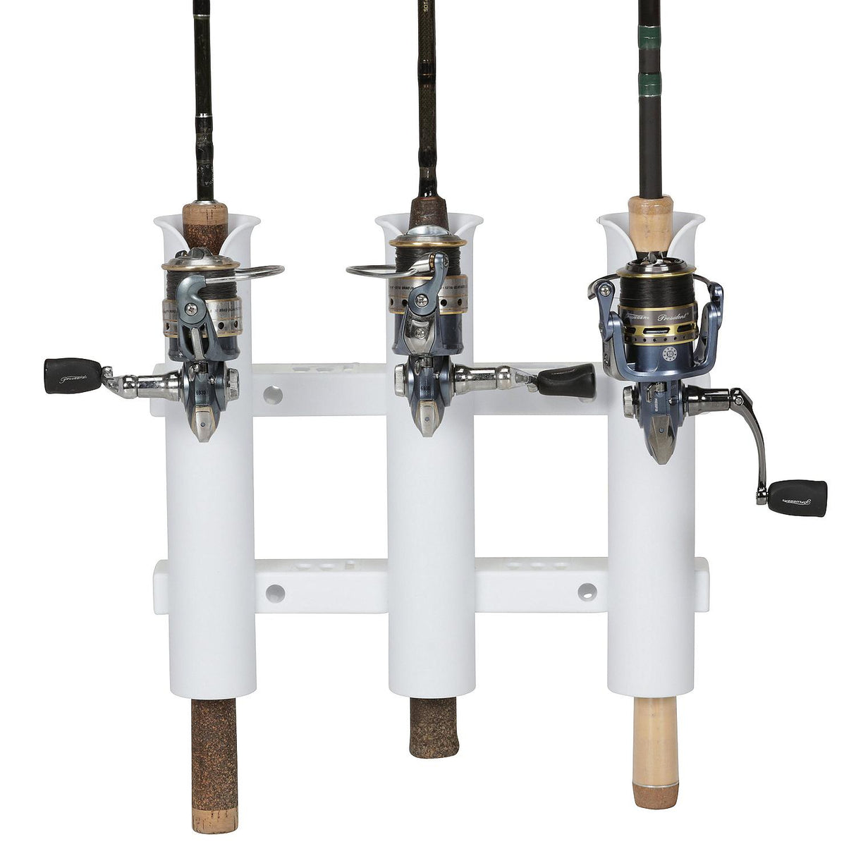 Seachoice Fishing 3-Rod Storage Rack, Holds 3 Fishing Rods With Slots for Knives and Pliers, White