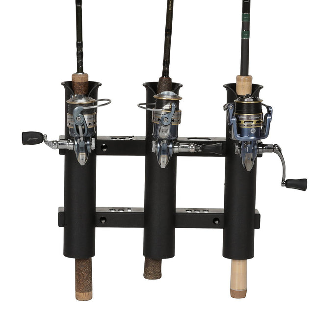 Seachoice Fishing 3-Rod Storage Rack, Holds 3 Fishing Rods with Slots for Knives and Pliers, Black