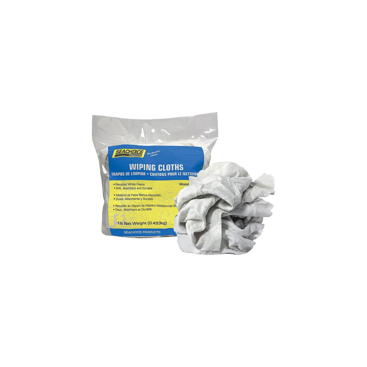 Seachoice Recycled White Fleece Wiping Cloths, Beefy and Absorbent, 1 Lb. Bag