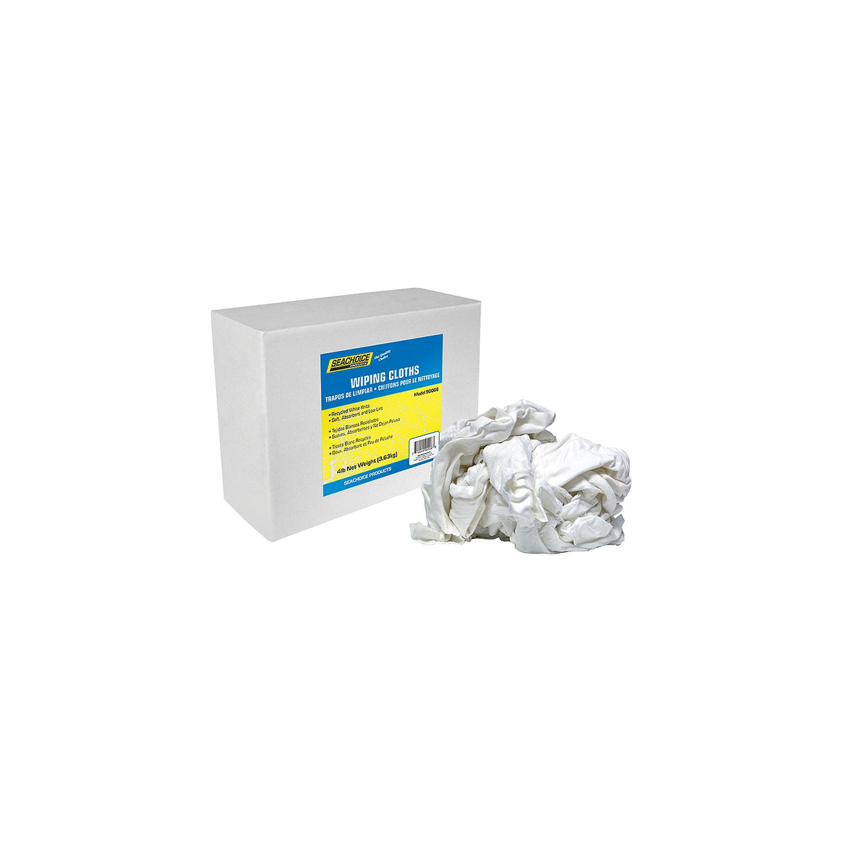 Seachoice Recycled White Knit Wiping Cloths, Low-Lint, 4 Lb. Box
