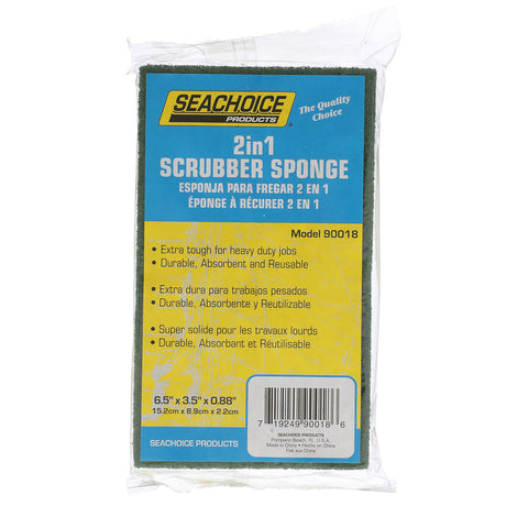 Seachoice 2-in-1 Scrubber Sponge, Heavy Duty, Dual Purpose, 6-1/2 in. X 3-1/2 in. X 7/8 in.