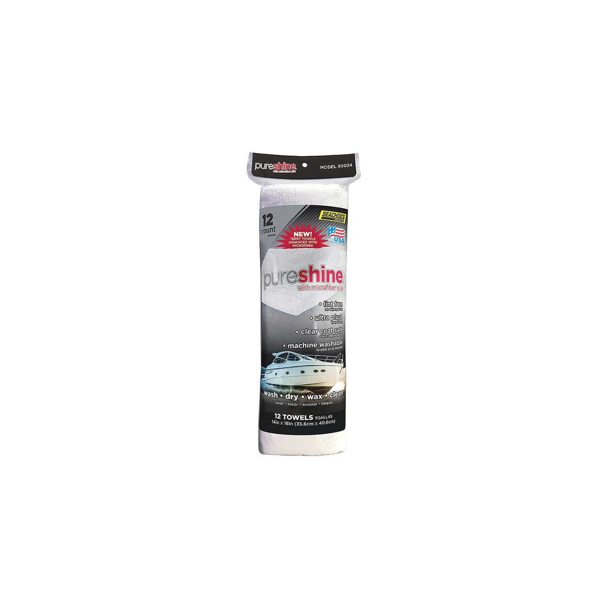 Seachoice 90024 Pureshine Terry Towels Enhanced w/ Microfiber, 14 In. X 16 In., Pack of 12 Towels