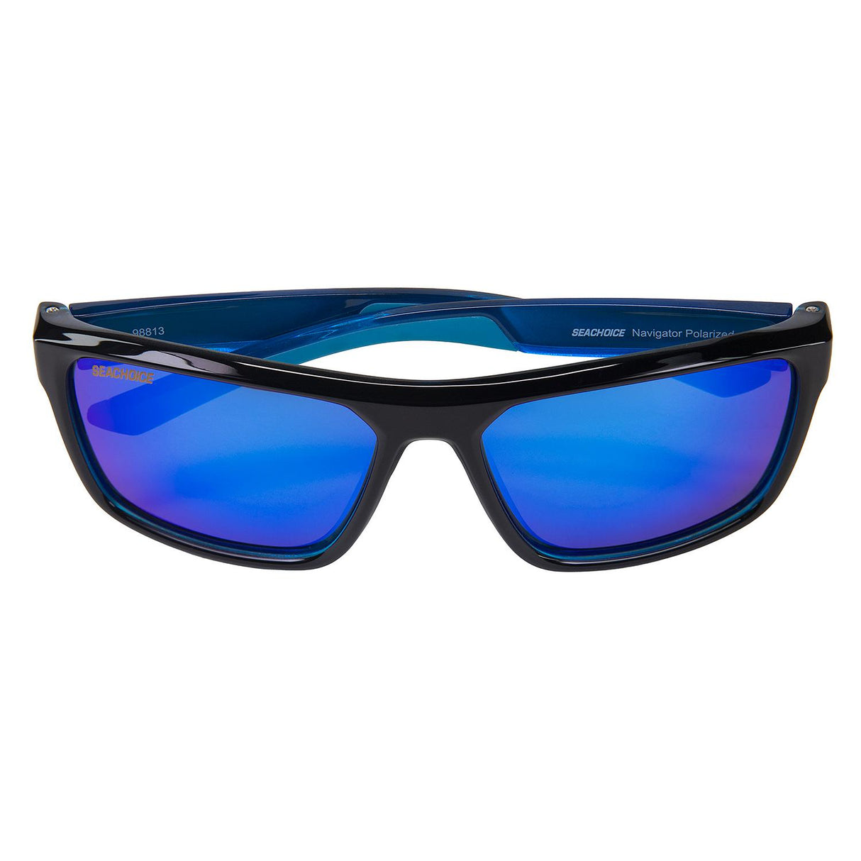 Seachoice 98813 "Navigator" Polarized Sunglasses, Frame: Shiny Black/Black Backspray, Lens: Blue Mirror