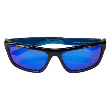 Seachoice 98813 "Navigator" Polarized Sunglasses, Frame: Shiny Black/Black Backspray, Lens: Blue Mirror