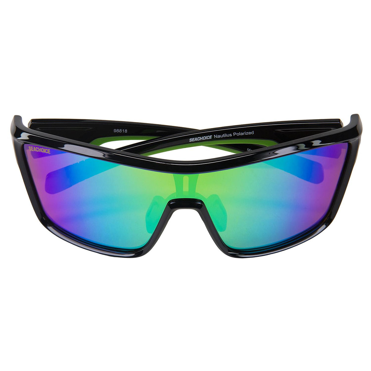 Seachoice 98818 "Nautilus" Polarized Sunglasses, Frame: Shiny Black, Lens: Green Mirror