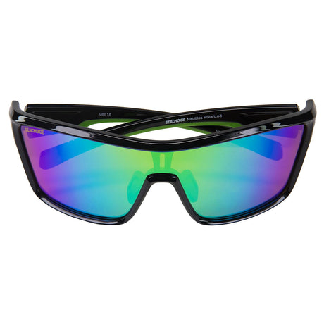 Seachoice 98818 "Nautilus" Polarized Sunglasses, Frame: Shiny Black, Lens: Green Mirror
