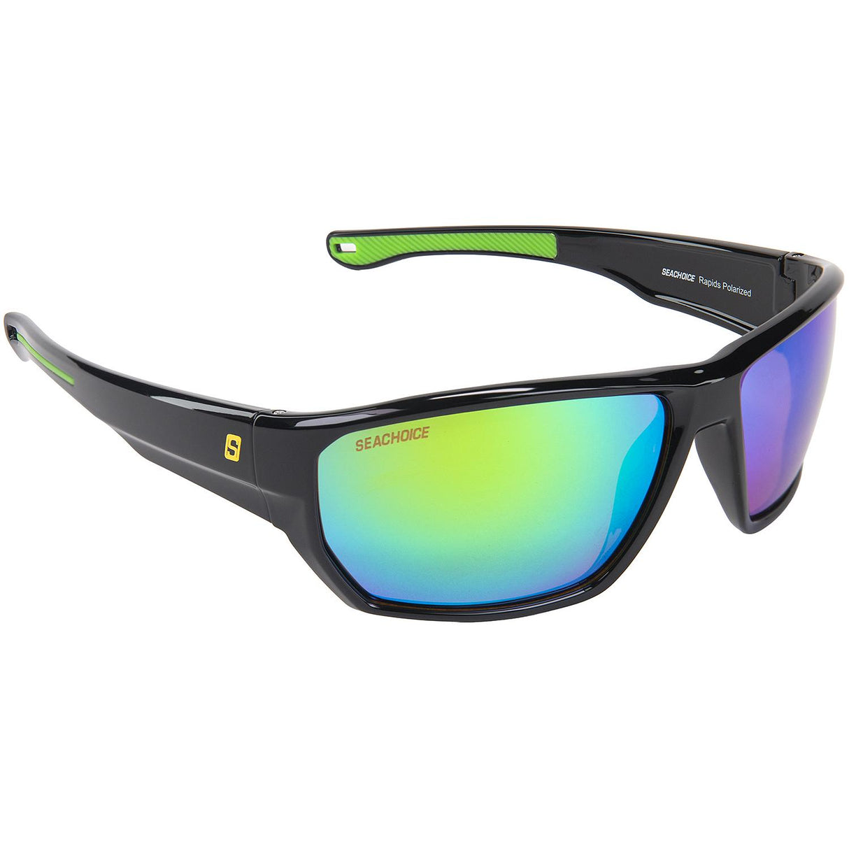 Seachoice 98827 "Rapids" Polarized Sunglasses, Frame: Shiny Black, Lens: Green Mirror