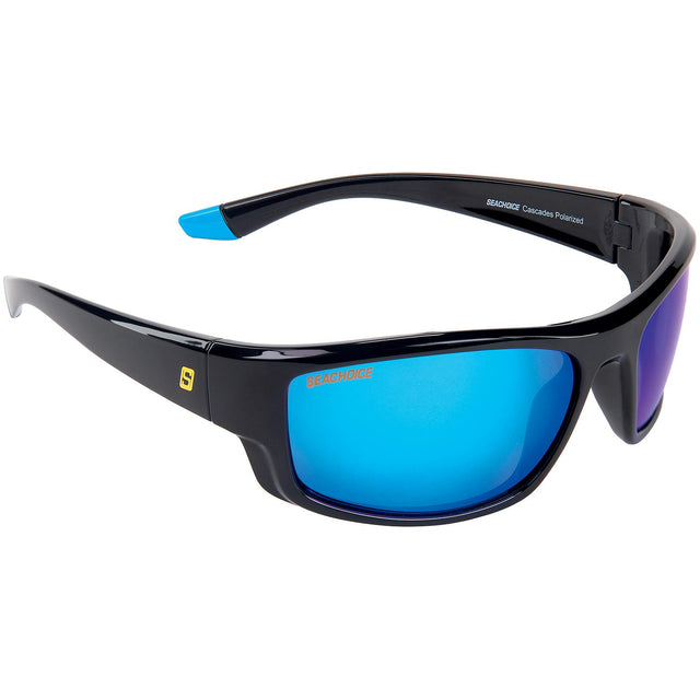 Seachoice 98831 "Cascades" Polarized Sunglasses, Frame: Shiny Black, Lens: Blue Mirror
