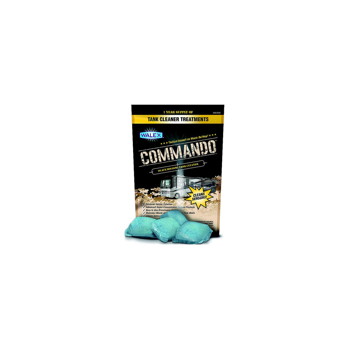 Walex Commando™ Black Holding Tank Cleaner, Dissolvable Packet 4/Pk