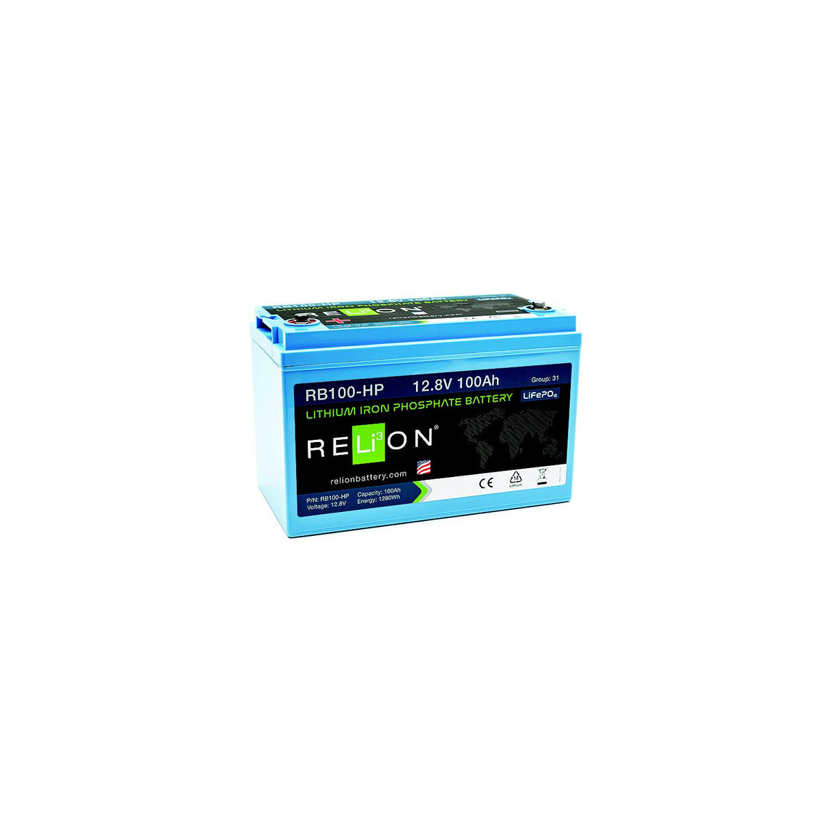 RELiON RB100HP LiFePO4 Lithium Iron Phosphate 12V Battery, Group 31