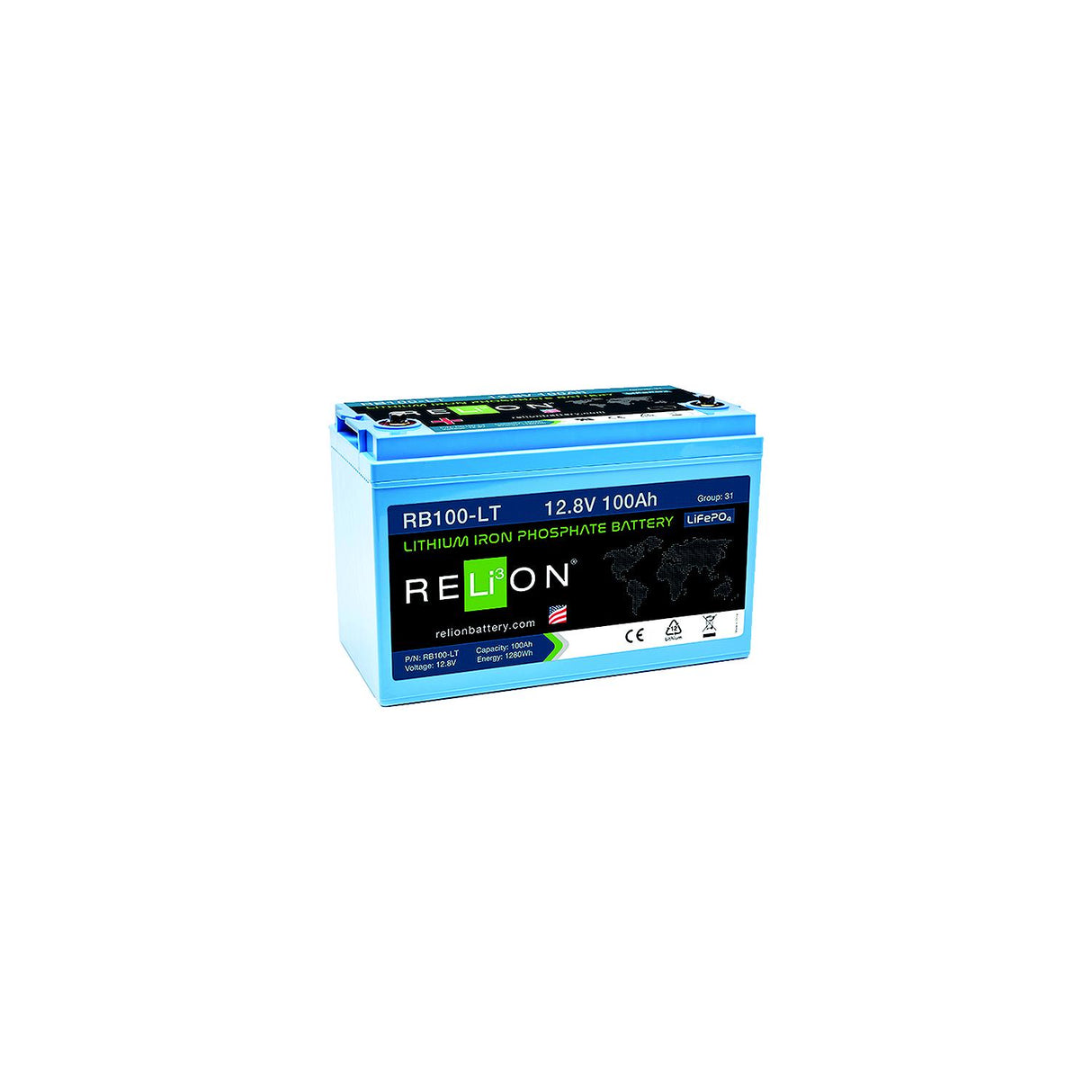 RELiON RB100LT LiFePO4 Lithium Iron Phosphate 12V Battery, Group 31