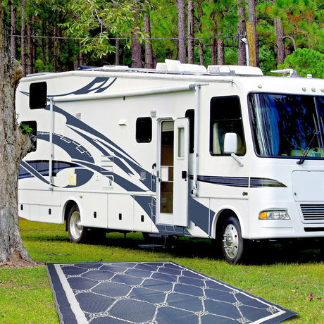 FulTyme RV 6064 Outdoor Patio Mat, Blue/White, 6' x 9'