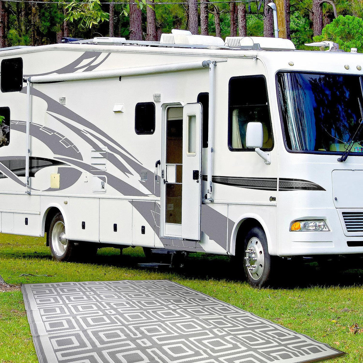 FulTyme RV 6067 Outdoor Patio Mat, Grey/Light Tan, 6' x 9'