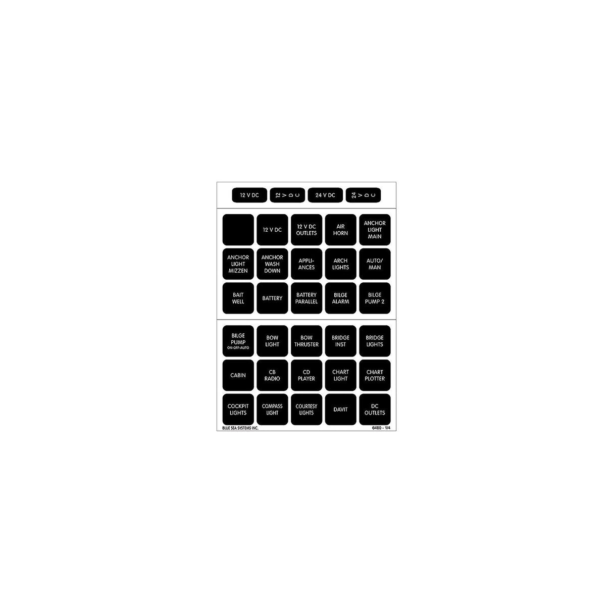 Blue Sea 4217 Waterproof Square Format Label Kit, 120 Label DC Set