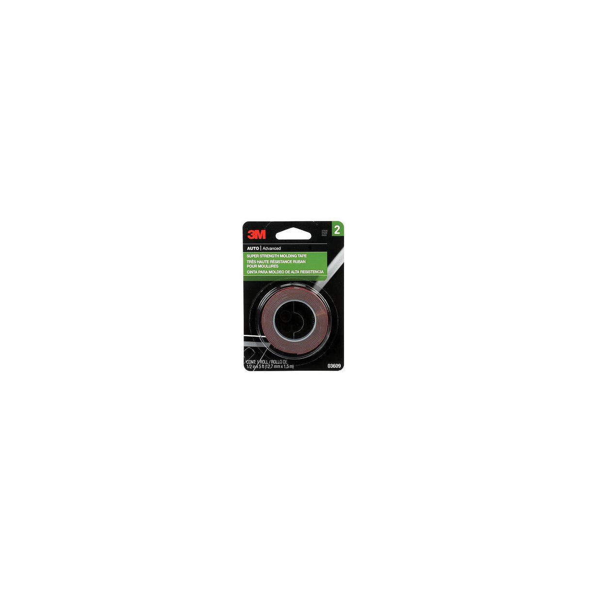 3M 03609 Super Strength Molding Tape, 1/2" x 5'
