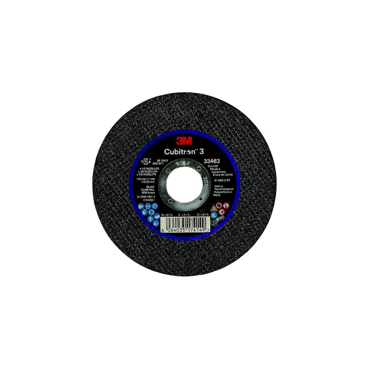 3M 33463 Cubitron™ 3 Cut-Off Wheel,Quantity: 5, 4.5" x 0.04"  x 7/8"
