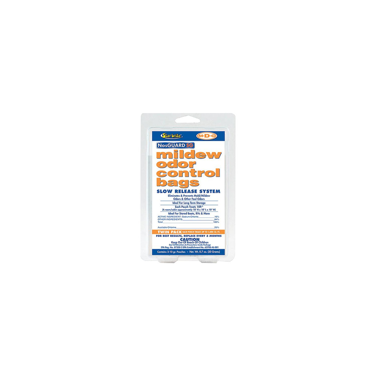 M2DG Slow Release Mildew Odor Control Bags, 10 Grams, 2/Pk