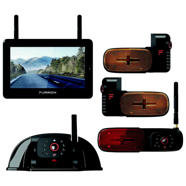 Furrion 2021124366 Vision S®+ RV Observation System - 7" Monitor, Side Cameras with LED Marker Lights, Sharkfin Camera, Rear Camera with LED Marker Light