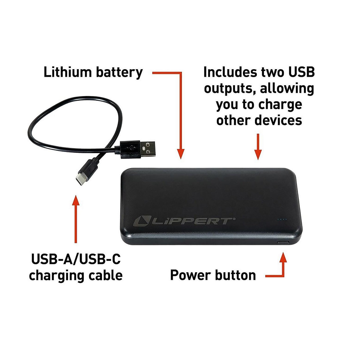 Lippert 2024043405 Replacement Power Bank for Heated Camping Chairs, 10,000 mAh