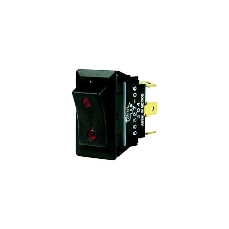 BEP 1001715 Rocker Switch, On-Off-On, SPDT, 1/4" Blade Terminals, Illuminated Red (2 positions)
