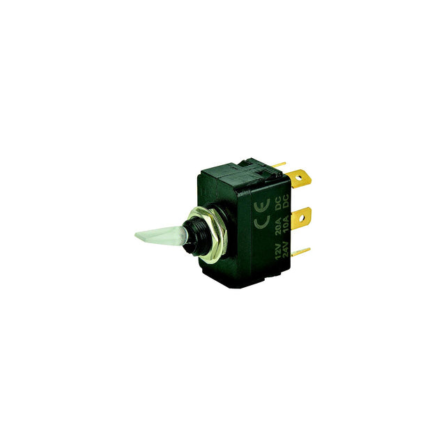 BEP 1001907 Illuminated Toggle Switch, On-Off-On, SPDT, 1/4" Blade Terminals, Illuminated Red