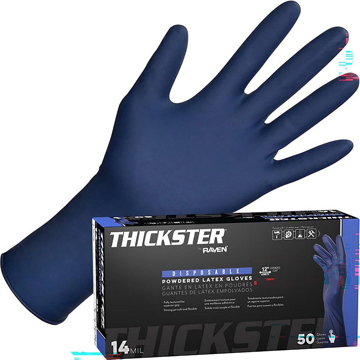 Raven Safety, 6604, Latex 14 mil Blu XL PWDR 50/bx, Latex, 14 mil, 12", Industrial & Exam, Blue, 10.5 x 5.5 x 3.25