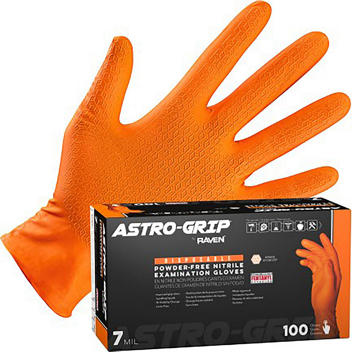 Raven Safety, 66473, Nitrile 7mil Org GLOVE L 100/bx, Nitrile, 7 mil, 9.5", Exam, Orange, 9.5 x 5.13 x 3.75