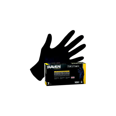 Raven Safety, 66520, Nitrile 7mil Blk Glove L 100/bx, Nitrile, 7 mil, 9.5", Exam, Black, 9.25 x 5.25 x 3.75